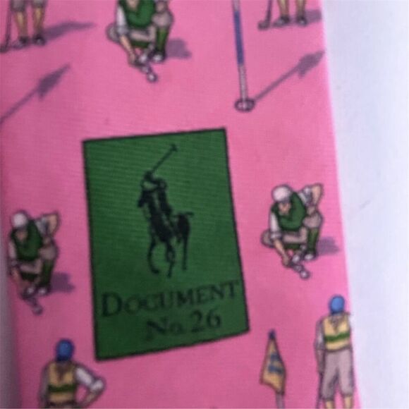 Polo Ralph Lauren Men's Pink Silk Tie Golf Theme Geometric Pattern - Picture 11 of 13